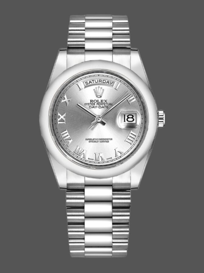 Replica Rolex Day-Date 118209 White Gold Silver Dial Automatic 36mm Unisex Watch