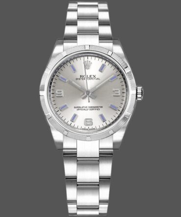 Rolex Oyster Perpetual 177210 Silver Dial Blue Hour Markers 31mm Lady Replica Watch
