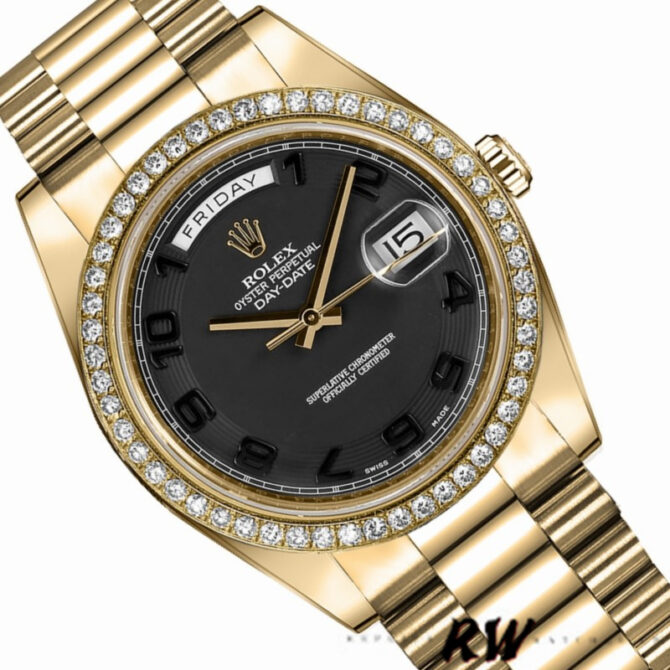 Replica Rolex Day-Date 218238 Wave Black Dial Yellow Gold 41MM Mens Watch