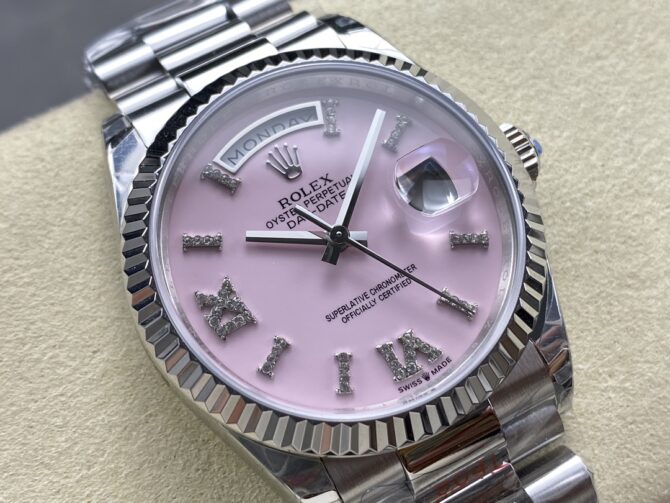 Replica Rolex Day-Date 128239 White Gold Pink Opal Dial 36MM Unisex Watch