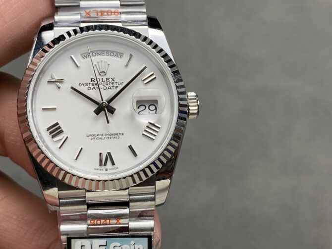 Replica Rolex Day Date 36 White Dial Fluted Bezel White Gold m128239 0059 President Watch