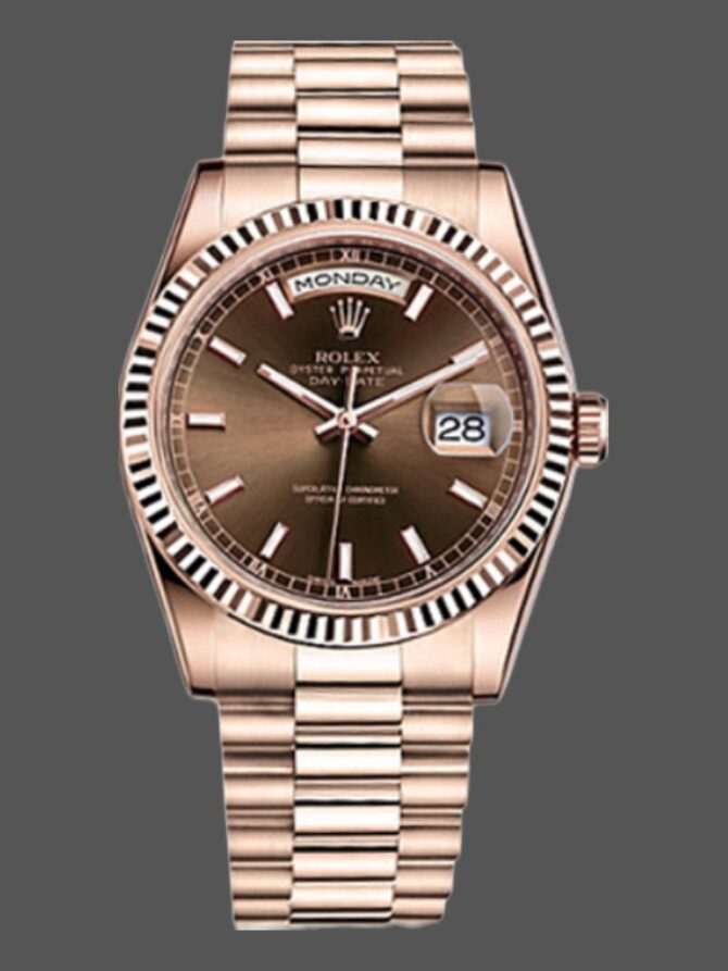 Replica Rolex Day-Date 118235 Rose Gold Chocolate Brown Dial 36mm Unisex Watch