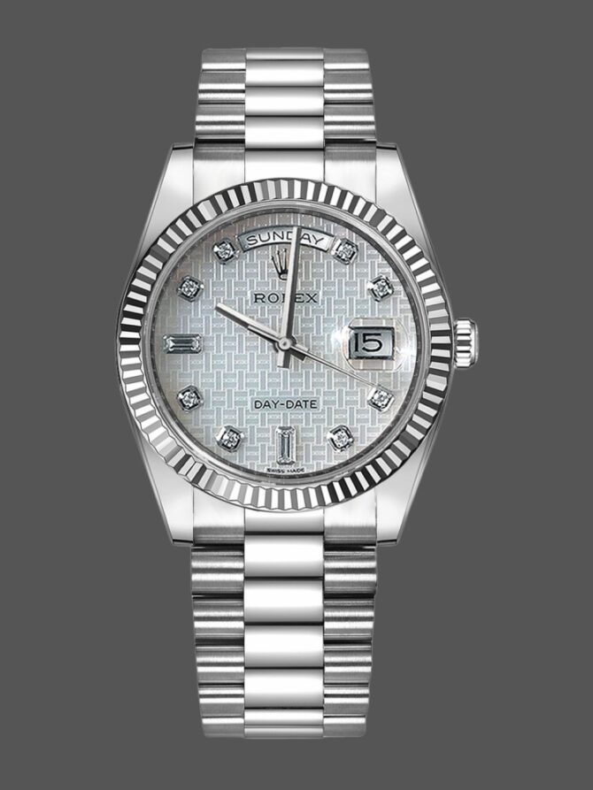 Replica Rolex Day-Date 118239 Mother of Pearl White Dial Fluted Bezel 36mm Unisex Watch