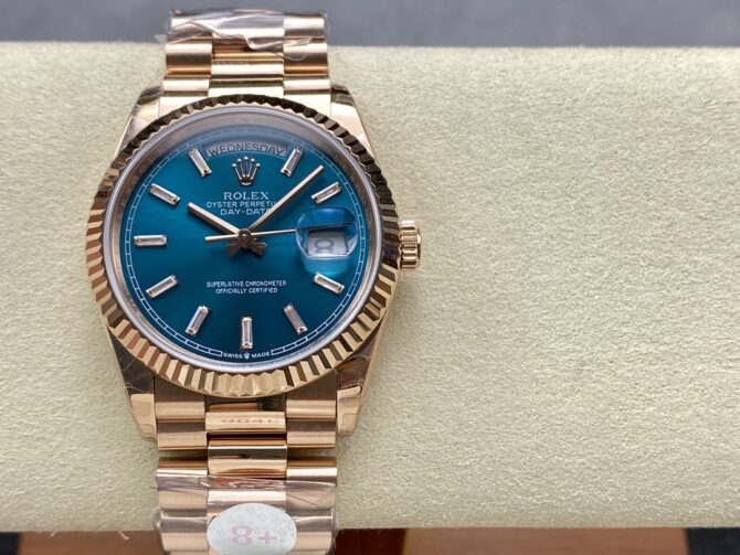 Replica Rolex Day Date Oyster 36 mm Everose Gold Blue Green Dial M128235 0085