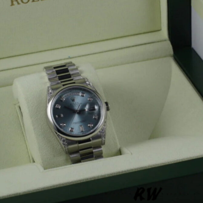 Replica Rolex Day-Date 118296 Platinum Ice Blue Dial Diamond 36mm Unisex Watch