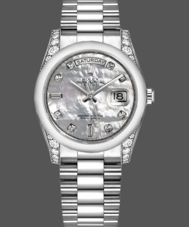 Replica Rolex Day-Date 118296 Platinum MOP White Dial Diamond 36mm Unisex Watch