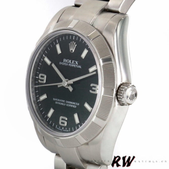 Rolex Oyster Perpetual 177210 Black Dial Stainless Steel 31mm Lady Replica Watch