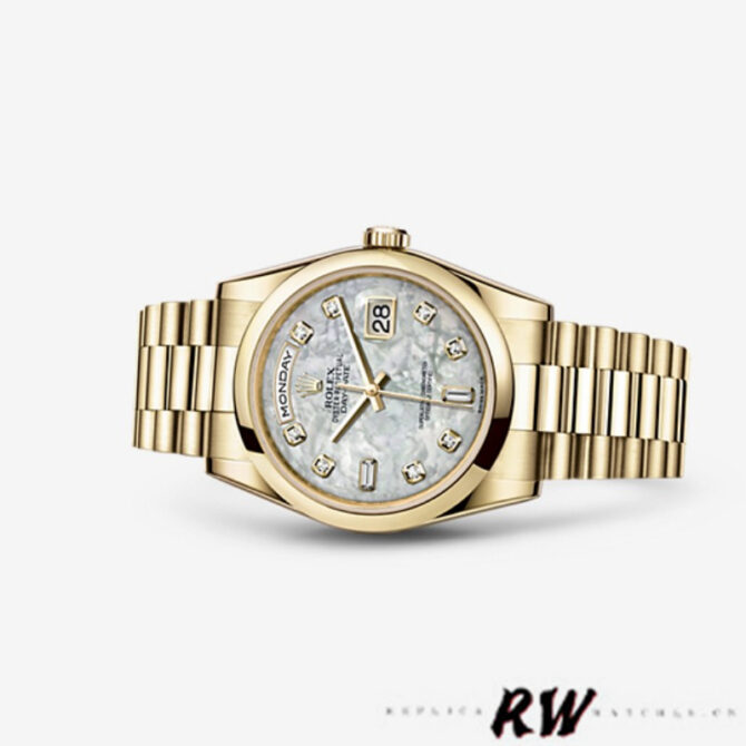 Replica Rolex Day-Date 118208 Mother of Pearl Diamond Dial 36mm Unisex Watch