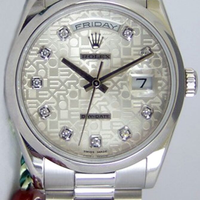 Replica Rolex Day-Date 118206 Jubilee Silver Dial Diamonds 36mm Unisex Watch