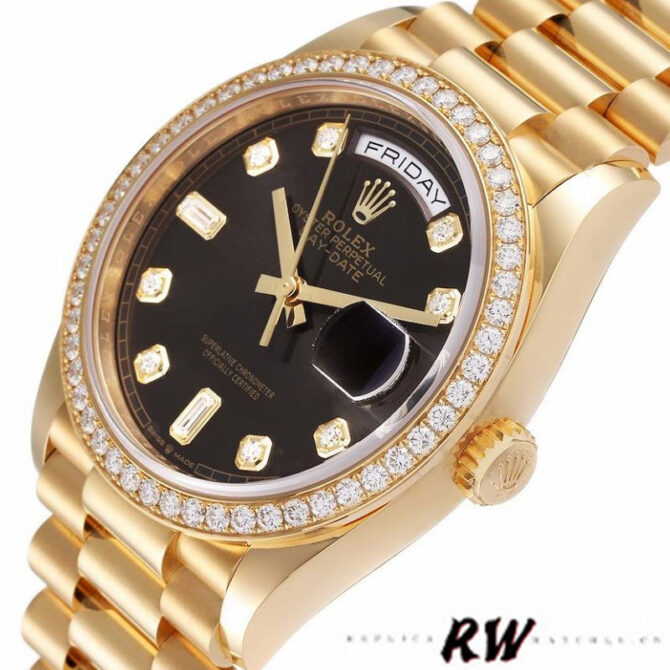 Replica Rolex Day-Date 128348RBR Dark Grey Dial Yellow Gold 36MM Unisex Watch