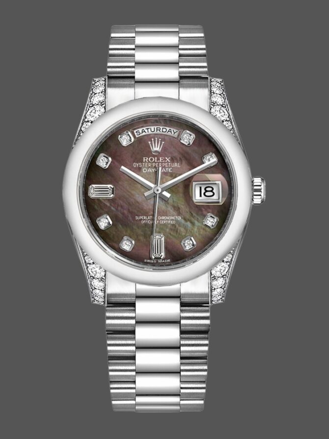 Replica Rolex Day-Date 118296 Platinum MOP Dial Diamond 36mm Unisex Watch