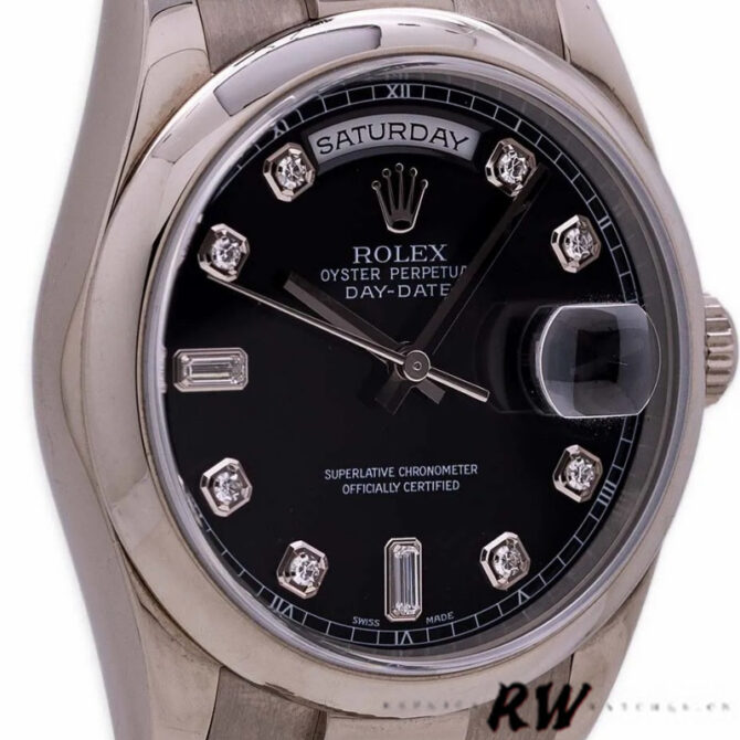 Replica Rolex Day-Date 118209 Black dial white gold 36mm Unisex Watch