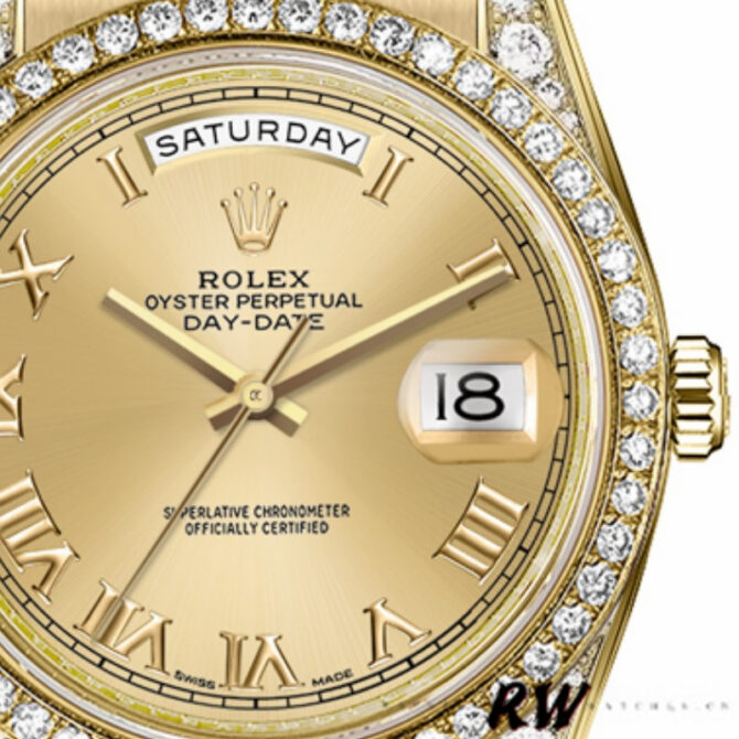 Replica Rolex Day-Date 118388 Champagne Roman Numeral Dial 36MM Unisex Watch