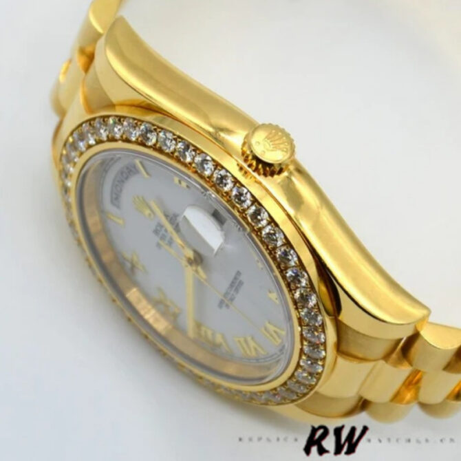 Replica Rolex Day-Date 228348RBR Champagne Roman Dial Diamond Bezel 40mm Mens Watch