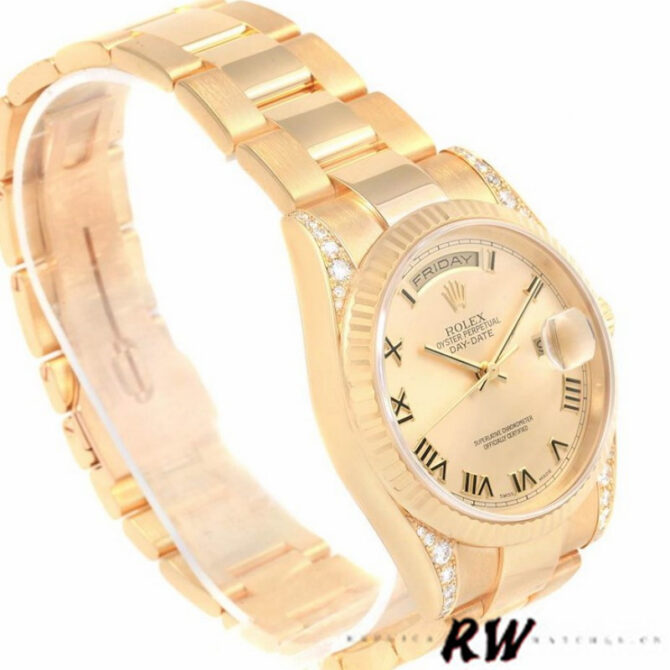 Replica Rolex Day-Date 118338 Yellow gold Champagne Dial Roman Numerals 36mm Unisex Watch