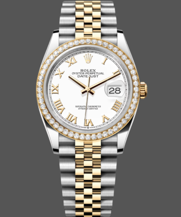 Rolex Datejust 36 Yellow Gold & Diamonds White Roman Dial M126283RBR 0015 Women's Watch