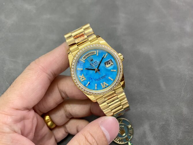 Replica Rolex Day-Date 128348RBR Dark Grey Dial Yellow Gold 36MM Unisex Watch
