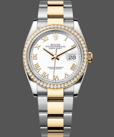 Rolex Datejust 36mm Stainless Steel and Yellow Gold m126283rbr 0016 White Roman Oyster