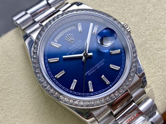 Replica Rolex Day Date 36mm Bright Blue Diamond-Set Dial Diamond-Set Bezel m128396tbr 0024