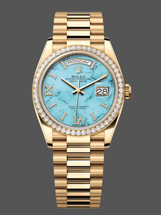 Replica Rolex Day-Date 128348RBR Dark Grey Dial Yellow Gold 36MM Unisex Watch