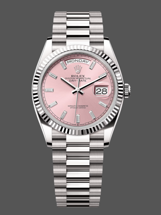 Replica Rolex Day Date 36mm Pink Diamond-Set Dial Fluted Bezel President m128239 0071
