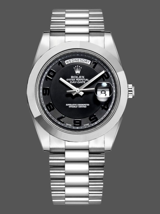 Replica Rolex Day-Date 218206 Concentric Black Dial Platinum 41MM Mens Watch