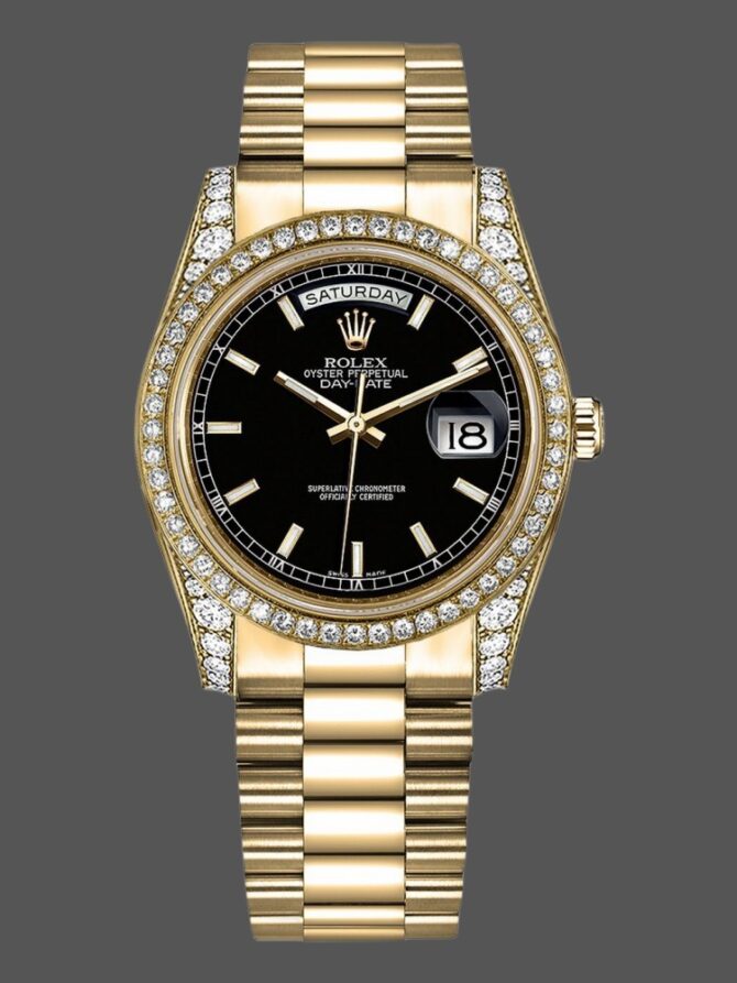 Replica Rolex Day-Date 118388 Black Index Dial 36mm Unisex Watch
