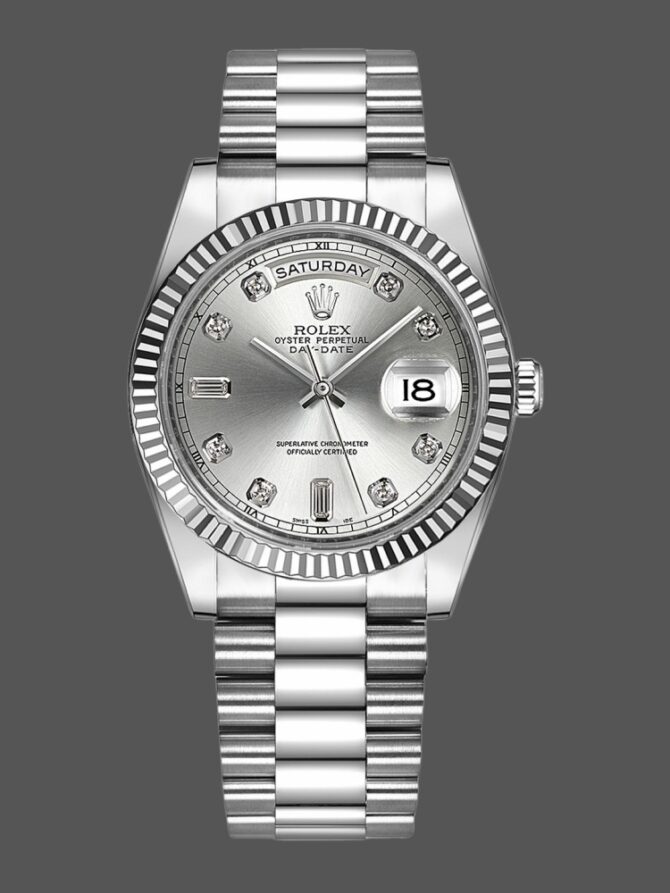 Replica Rolex Day-Date 118338 Yellow gold Silver dial 36mm Unisex Watch