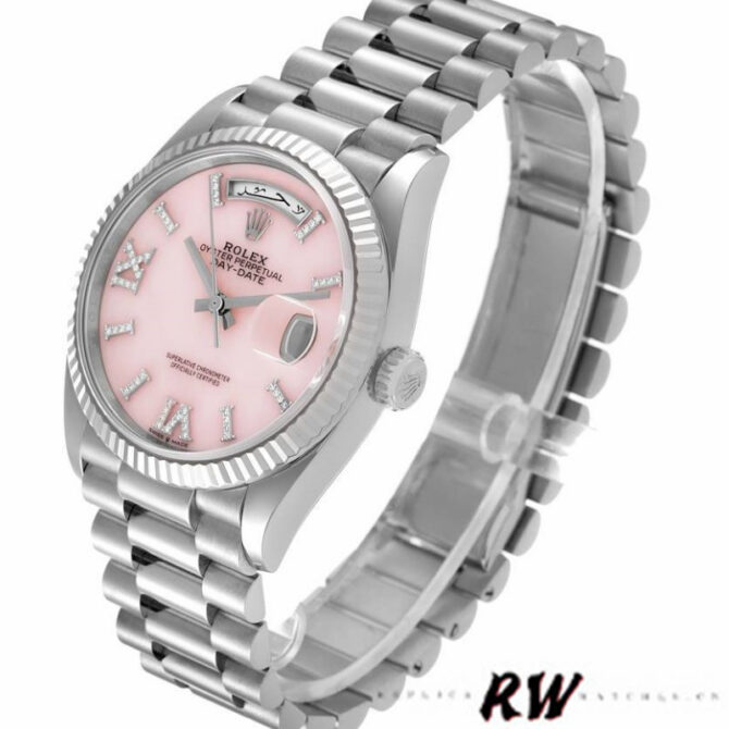 Replica Rolex Day-Date 128239 White Gold Pink Opal Dial 36MM Unisex Watch