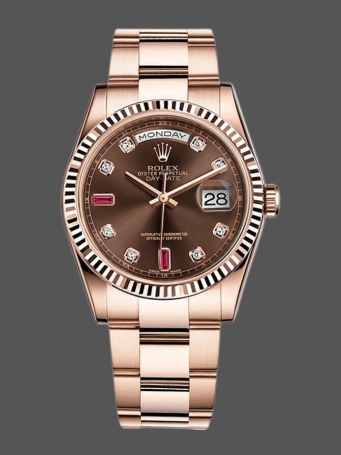 Replica Rolex Day-Date 118235 Rose Gold Chocolate Brown Dial 36mm Unisex Watch