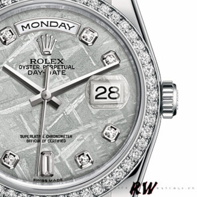 Replica Rolex Day Date 118346 Platinum Diamond Bezel Meteorite Dial 36mm Unisex Watch