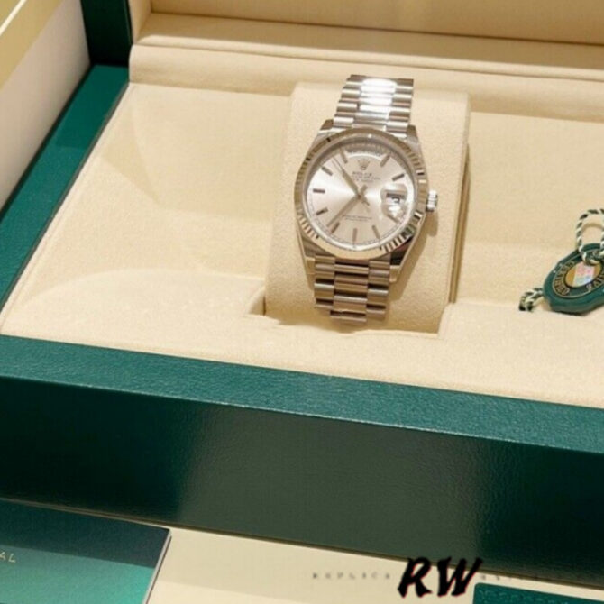 Replica Rolex Day-Date 128239 0005 White Gold Silver Index Dial 36MM Unisex Watch