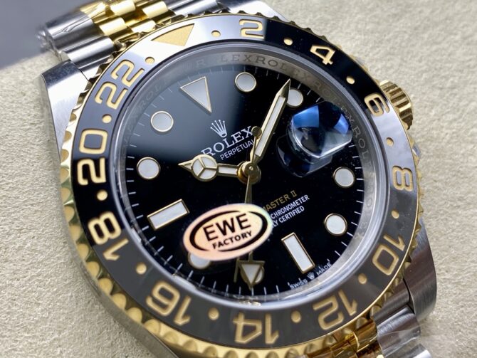 Rolex GMT Master II Black Dial Steel 18kt Yellow Gold 126713GRNR 0001 Men's Watch