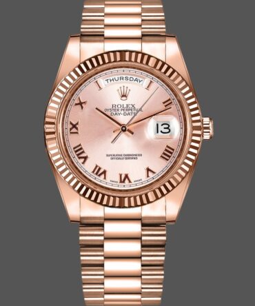 Replica Rolex Day-Date 218235 Pink Roman Numerals Dial Rose Gold 41MM Mens Watch