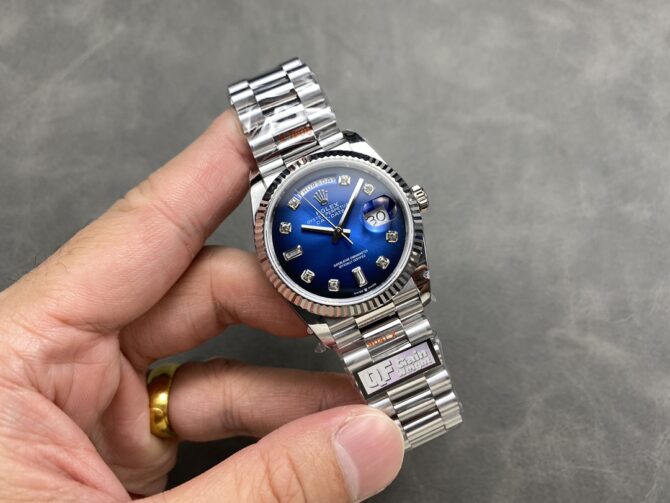 Replica Rolex Day-Date 128239 Blue Ombre Diamond Dial 36MM Unisex Watch