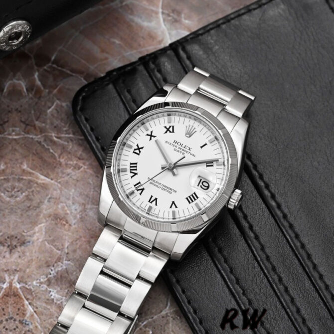 Rolex Oyster Perpetual Date 115210 White Roman Numeral Dial Unisex Replica Watch