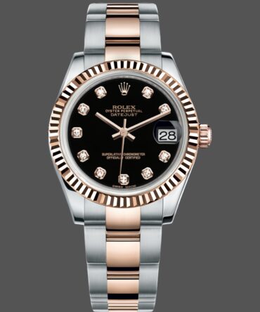 Rolex Datejust 179171 Diamond Black Dial Fluted Bezel 26MM Lady Replica Watch