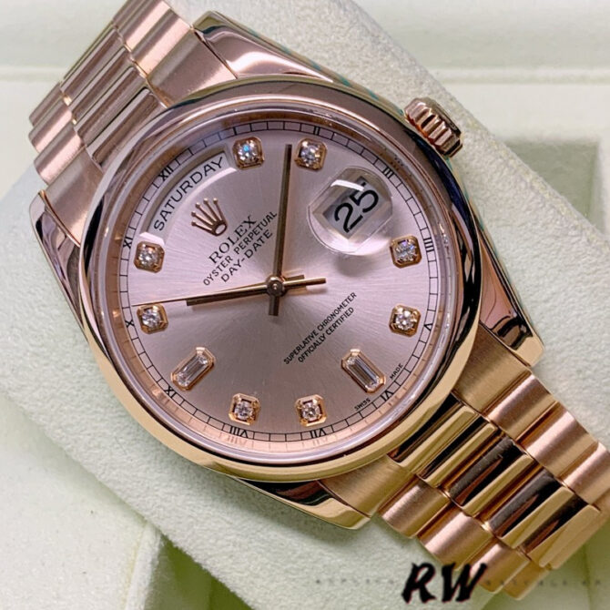 Replica Rolex Day-Date 118205 Pink Diamond Dial 36mm Unisex Watch