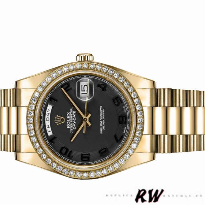 Replica Rolex Day-Date 218238 Wave Black Dial Yellow Gold 41MM Mens Watch