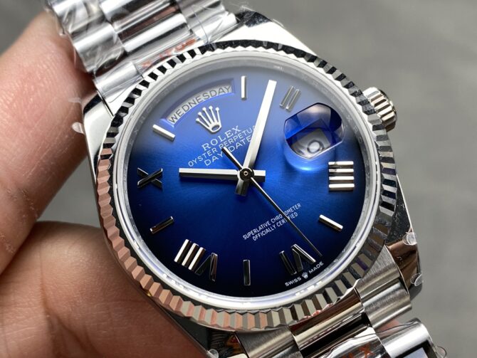 Replica Rolex Day Date 36 White Gold Blue Ombre Dial M128236 0020