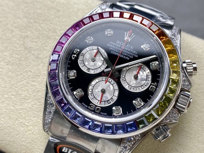 Rolex Daytona 116599RBOW Rainbow White Gold Black Dial Sapphire Bezel