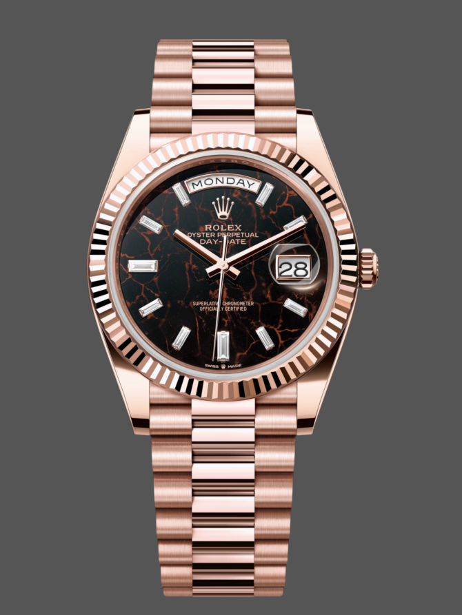 Replica Rolex Day Date 40 Eisenkiesel Baguette Automatic Diamond M228235 0045 Mens Watch