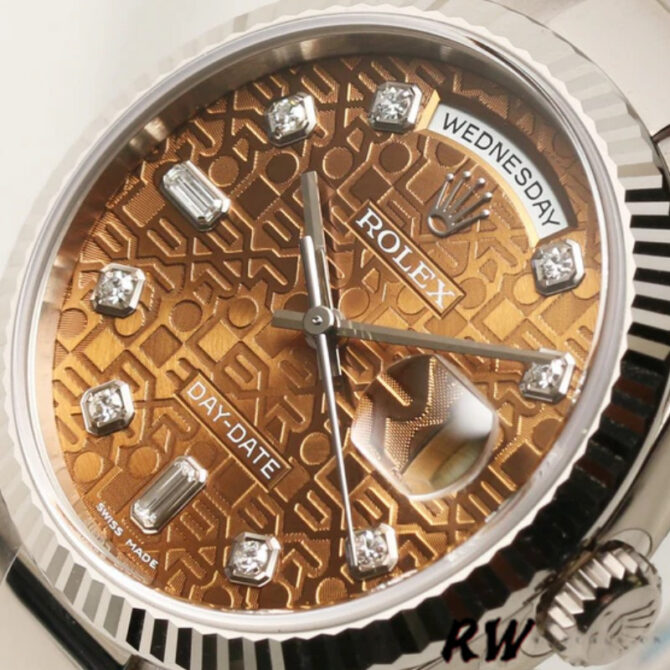 Replica Rolex Day-Date 118239 Mother of Pearl White Dial Fluted Bezel 36mm Unisex Watch