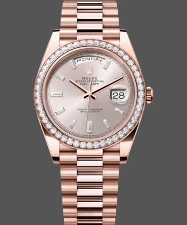 Replica Rolex Day-Date 228345RBR 0007 Sundust Diamond Dial Diamond Bezel 40mm Mens Watch