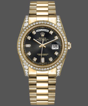 Replica Rolex Day-Date 118388 Black Diamond Dial 36mm Unisex Watch