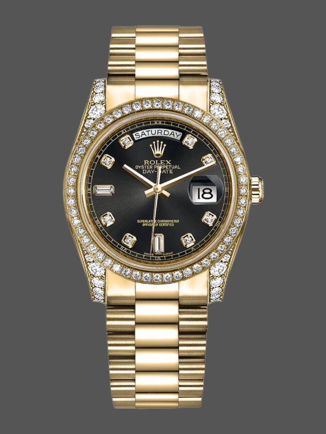 Replica Rolex Day-Date 118388 Black Diamond Dial 36mm Unisex Watch