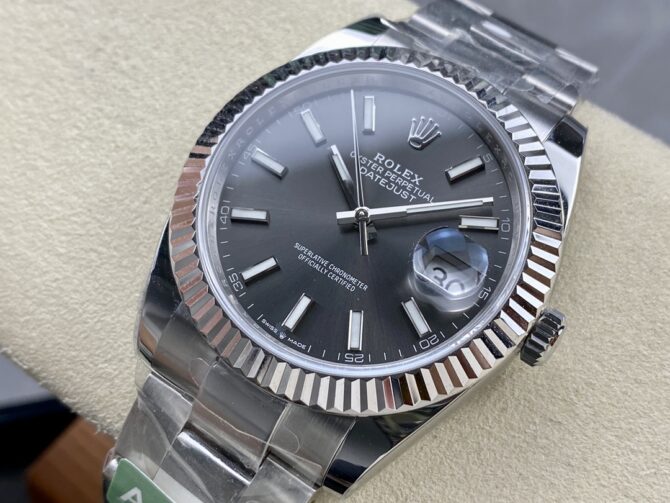 Rolex Datejust 41 White Gold Fluted Bezel Slate Dial Oyster M126334 0013 Men's Watch