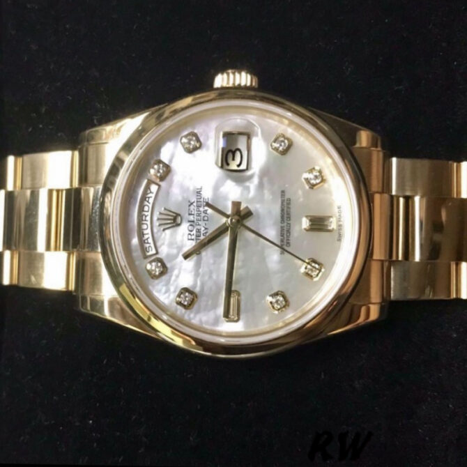 Replica Rolex Day-Date 118208 Mother of Pearl Diamond Dial 36mm Unisex Watch