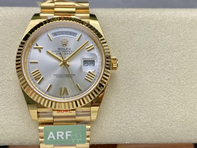 Replica Rolex Day-Date 228238 Black Diamond Dial Fluted Bezel 40mm Mens Watch