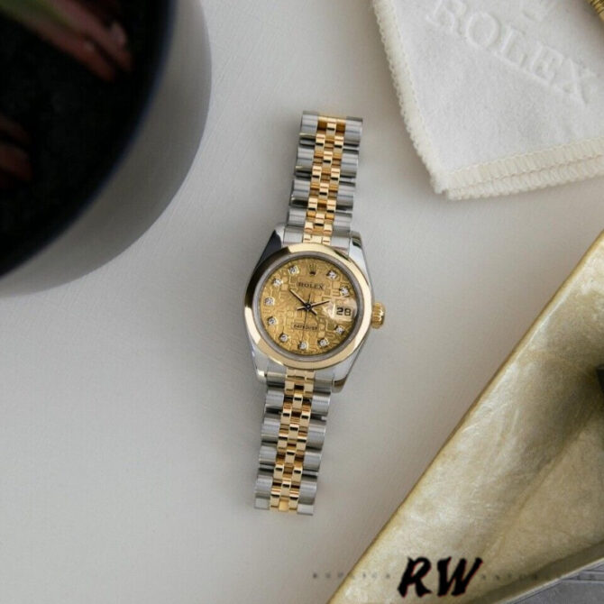 Rolex Datejust 179163 Champagne Jubilee Diamond Dial Domed Dezel 26MM Lady Replica Watch